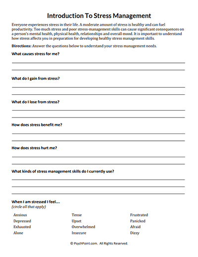 Introduction to stress management worksheet
