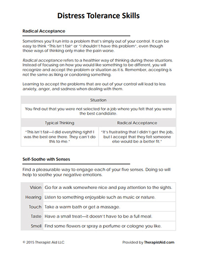 DBT Distress tolerance skills worksheet