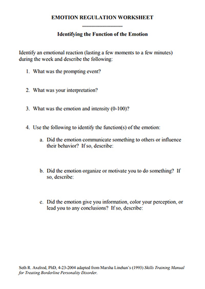 Emotion regulation worksheet